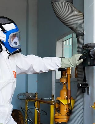 man wearing a protective suit